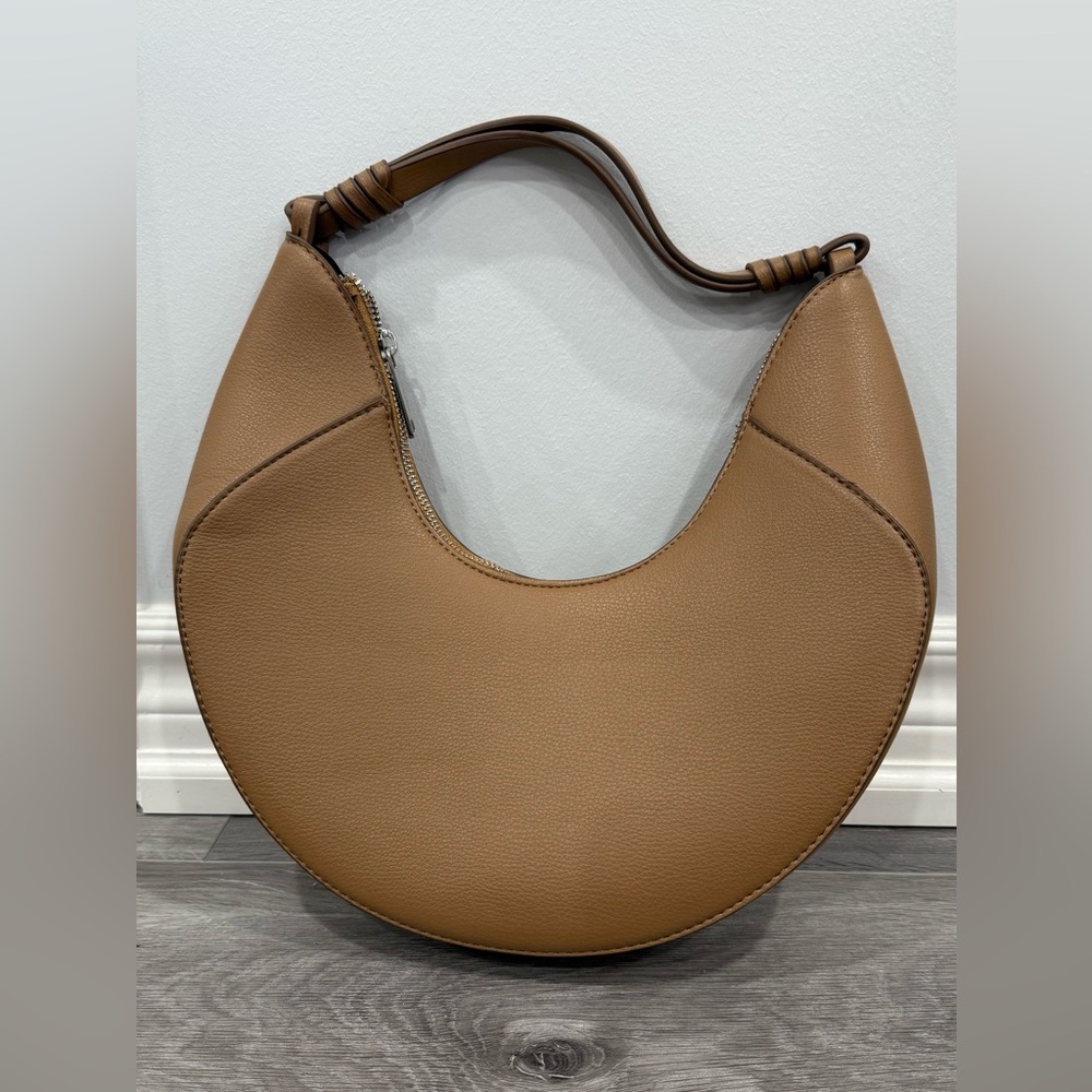 Mango Tan Crescent Hobo Bag with Minimalist Design